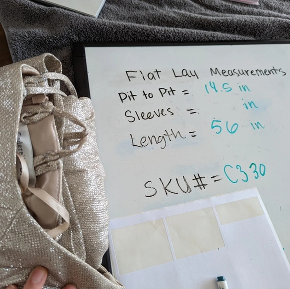 CINDERELLA DIVINE sz.2 Metallic Glitter Evening Formal Dress Champagne High Slit - Picture 16 of 16